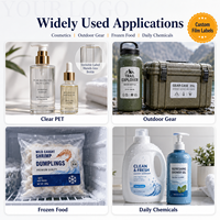 Étiquettes autocollantes PET imperméables directes usine, logo personnalisé découpé, adhésif résistant à l'huile pour bouteilles de parfum, shampoing, gel douche, OEM