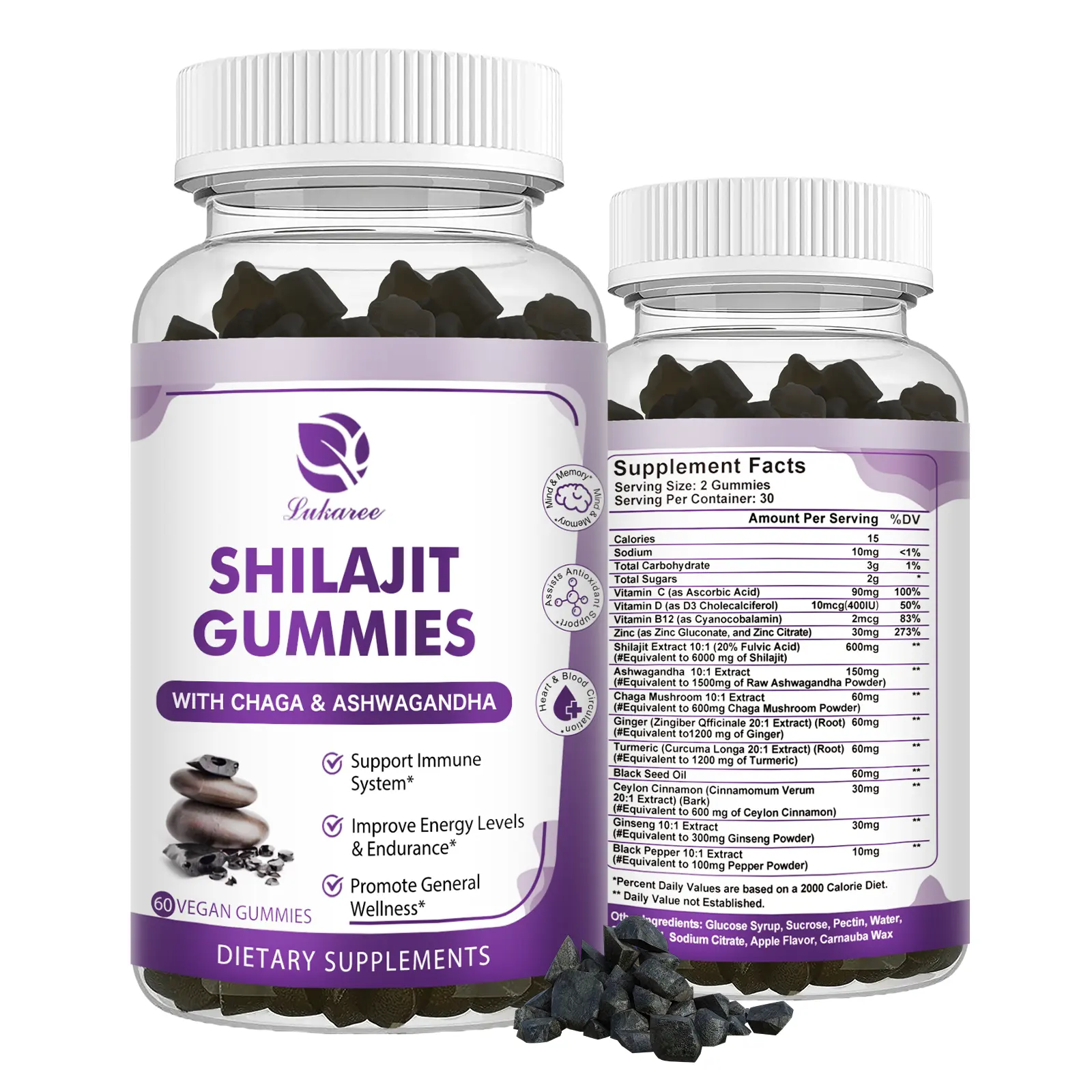 Organic 60pcs Shilajit Gummies Bear-shaped Shilajit Gummy Supplements for Immune Boost
