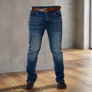 momo <b>Men's</b> Vintage Straight High Waist Ripped <b>Jeans</b> 100% Cotton Fleece Lining Winter OEM Service - Product Image 3