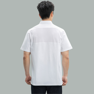 Uniforme de chef haut de gamme pour homme, poches courtes obliques, tissu sergé 100% polyester, impression en relief pour restaurant, restauration, chef - Product Image 3