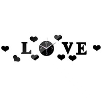 Hot Sale DIY 3D Acryl Wanduhr für Love Shape Mirror Home Aufkleber Quarz Quarz für die Inneneinrichtung