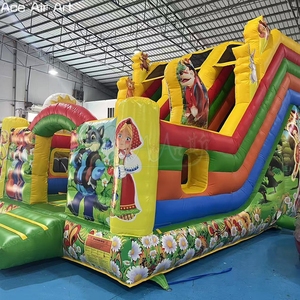 Château gonflable pour enfants sur le thème des contes de fées forestiers, imprimé <span class=keywords><strong>loup</strong></span> et renard, avec toboggan, idéal pour les fêtes en extérieur - Product Image 3