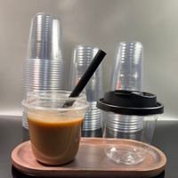 Gobelets en plastique PP PET personnalisés avec logo imprimé, forme large, 380, 500, 700U, avec couvercles plats anti-fuite pour usage extérieur