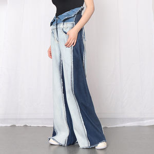 TWOTWINSTYLE in Denim Patchwork tasca a vita alta Hit colore <span class=keywords><strong>pantaloni</strong></span> larghi di grandi dimensioni donna - Product Image 3