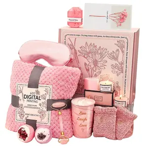 Customize get well soon gifts box sets for women pink new product in 2023 blanket cup sock 11-pieces birthday self care gift set