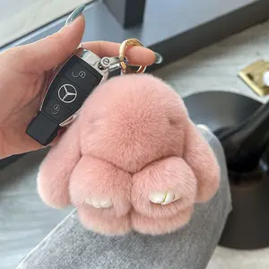 10Cm sevimli Mini Rex tavşan kürk dolması tavşan bebek Bunny araba kolye peluş anahtarlık