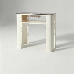 Salon Dedicated Glass <b>Nail</b> Desk Beige Style Single Double Person <b>Nail</b> <b>Table</b> & Chair Combo - Product Image 6