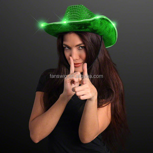 Sombrero de Lentejuelas Brillantes para el Día de San Patricio, Sombrero Vaquero Occidental con Luz Verde, Recuerdo para Fiestas y Eventos - Product Image 2