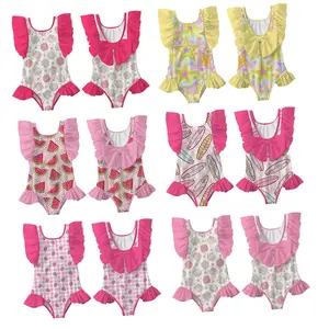 RD OEM Factory Direct Sales Bulk Sleeveless Ruffle Printed One-Piece Swimsuit Wholesale 0-16 Years Kids Clothing