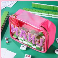 Sac de rangement pour Mahjong en PVC durable, brodé, grande capacité, étanche, transparent, avec fermeture éclair pour tuiles