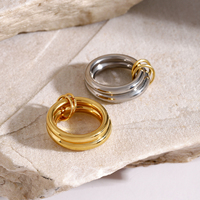 Bague en acier inoxydable imperméable plaquée or 18K PVD, bague bicolore, cercle double, géométrique simple, épaisse et volumineuse pour fille