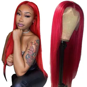 40inch Red 99j Colored Burgundy Straight Lace Front Human Hair Wigs Brazilian Middle Part Remy Lace Frontal Wigs For Women