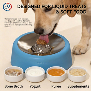 Neues Design Edelstahl Slow-Feeder Hundenäpfe für Flüssige Leckereien Rutschfester Hunde-Lecknapf mit Leckball Lick & Roll Schüssel - Product Image 5