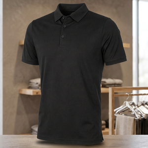 Camisa Negra de Manga Corta para Hombre, 3 Botones, Tejido de Poliéster, Frente Liso, Logotipo Personalizado, Secado Rápido, Informal, para Golf o Trabajo - Product Image 5