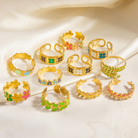 Anillos Abiertos de Acero Inoxidable SUMMLY con Esmalte de Flores y Hojas, Impermeables, Hipoalergénicos, Ajustables, Estilo Bohemio, Joyería para Mujer