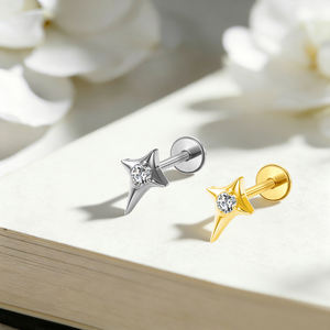 YS G23 チタン製サンラブレットピアス デイス リップスタッド フラットバック 高級ジュエリー 金メッキ イヤリング 軟骨 トラガス ヘリックスリング - Product Image 2