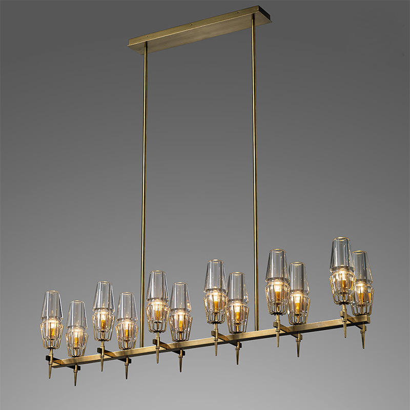 YH American Postmodern Metal Glass Dining Room Kitchen LED Pendant High Ceiling Light Linear Hanging Lamp Chandelier