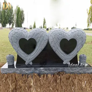 Ideal Arts hot selling Europe style double heart monument tombstone large engraving heart headstone