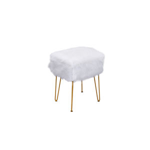 JS Customized Faux Fur Ottoman Footstool <strong>Small</strong> Bedroom <strong>Pouffe</strong> with Gold Metal Legs Accent Stools &amp; Ottomans - Product Image 5