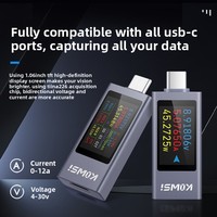 Probador de carga de teléfono móvil Digital, medidor de potencia de voltímetro de CC PD de alta corriente de 12A, pantalla monofásica, 2 unidades