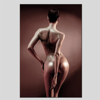 Impresión Artística de Fotografía de Figuras, Arte Mural de Cuerpo Artístico en Tono Bronce, Lienzo Enmarcado con Iluminación Dramática para Sala de Estar