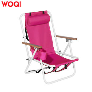 Silla de playa plegable ajustable Woqi de 31.3 pulgadas con portavasos y 4 ángulos de inclinación, tela Oxford, color rojo rosa - Product Image 2