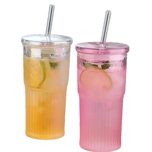 Tasse à boisson en <span class=keywords><strong>verre</strong></span> <span class=keywords><strong>avec</strong></span> couvercle en <span class=keywords><strong>verre</strong></span> intégré et <span class=keywords><strong>paille</strong></span> Vaisselle de qualité supérieure à usage unique - Product Image 3