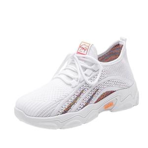 Zapatillas Deportivas para Mujer, Suela Gruesa, Tacón Medio, Transpirables, de Malla, Casuales, Blancas, Negras, Beige, con Diseño de Rayas - Product Image 5