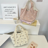 Sac fourre-tout en velours côtelé imprimé dessin animé, grande capacité, léger, lavable, réutilisable, pour boîte à lunch, vente en gros