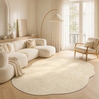 Textured Cream Solid Color Living Room Carpet Custom Nordic Plain Area Rug Non-slip Wear-resistant Noise-reducing Polyester OEM