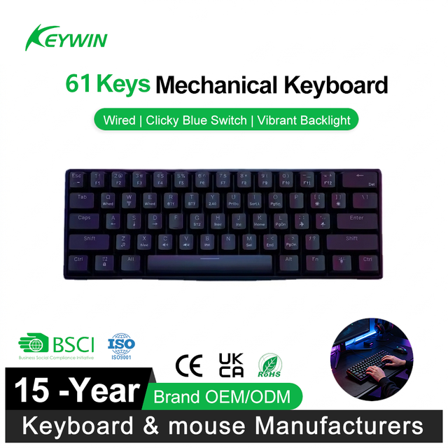 Keywin MK68 Wired USB LED Mechanical Gaming Keyboard 68-Key Plug and Play Small Size OEM ODM Compatible with Windows/Mac