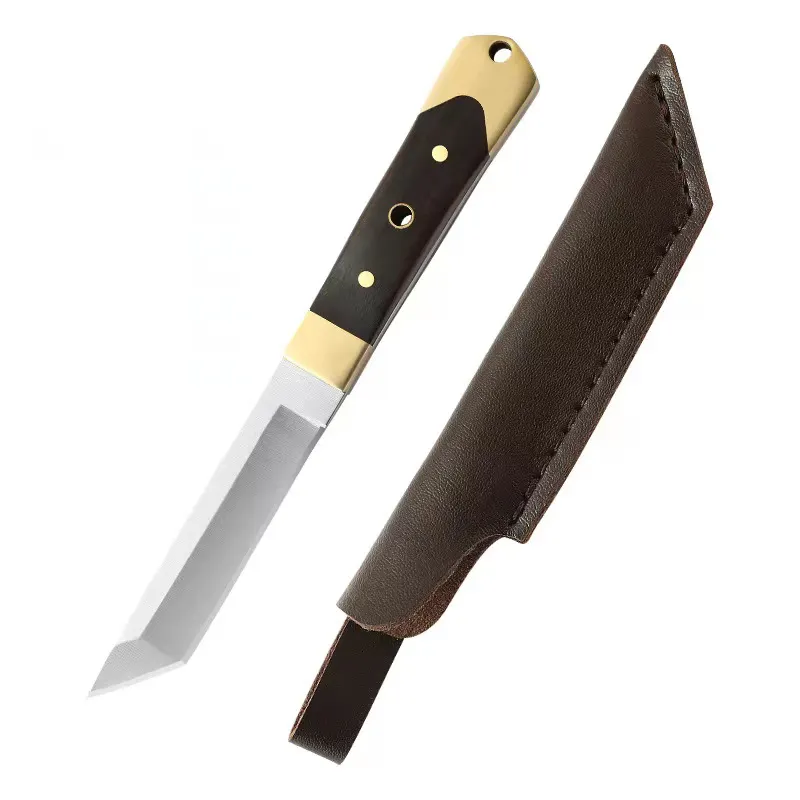Grilled meat knife copper head outdoor camping portable small straight knife keel integrated dinner household knife