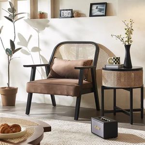 Rattan Lounge Chair Solid Wood Single Seat Sofa Chair For Living Room And Balcony Nordic Style Lazy Designer - Product Image 1