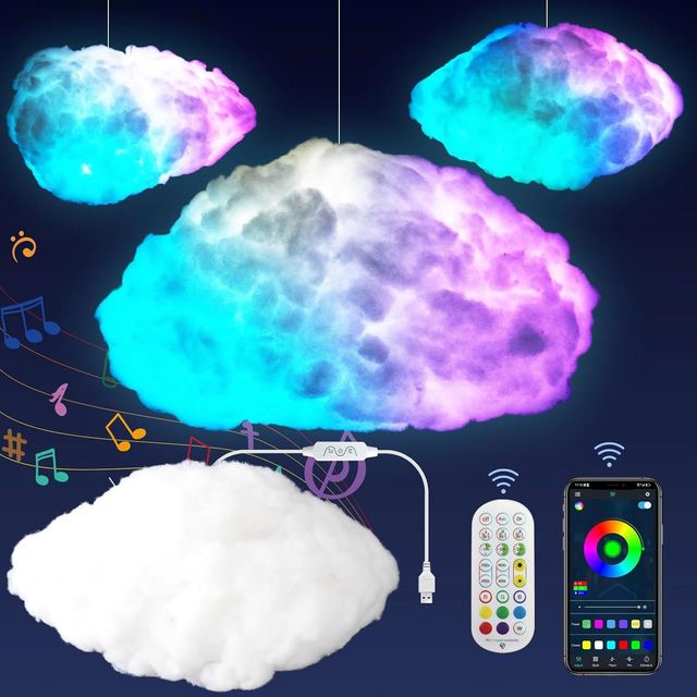 Modern Music Sync RGBW Multicolor Changing LED Cloud Ceiling Light with Remote & App Control for Bedroom Home Decoration