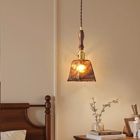 Luminaire suspendu vintage en verre ambré, hauteur réglable, lampes en verre faites à la main, luminaire suspendu pour îlot de cuisine avec poignée en bois