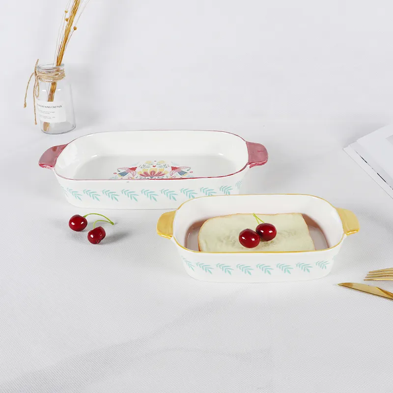 New Nordic Restaurant Gradient Handle Design Porcelain Baking Pans Wholesale Ceramic Bakeware Set