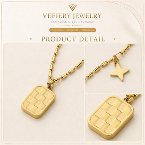 Collier géométrique en acier titane couleur or pour femmes - Product Image 3