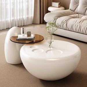 Table basse ronde minimaliste crème moderne - Table centrale de salon pour meubles de maison - Product Image 3