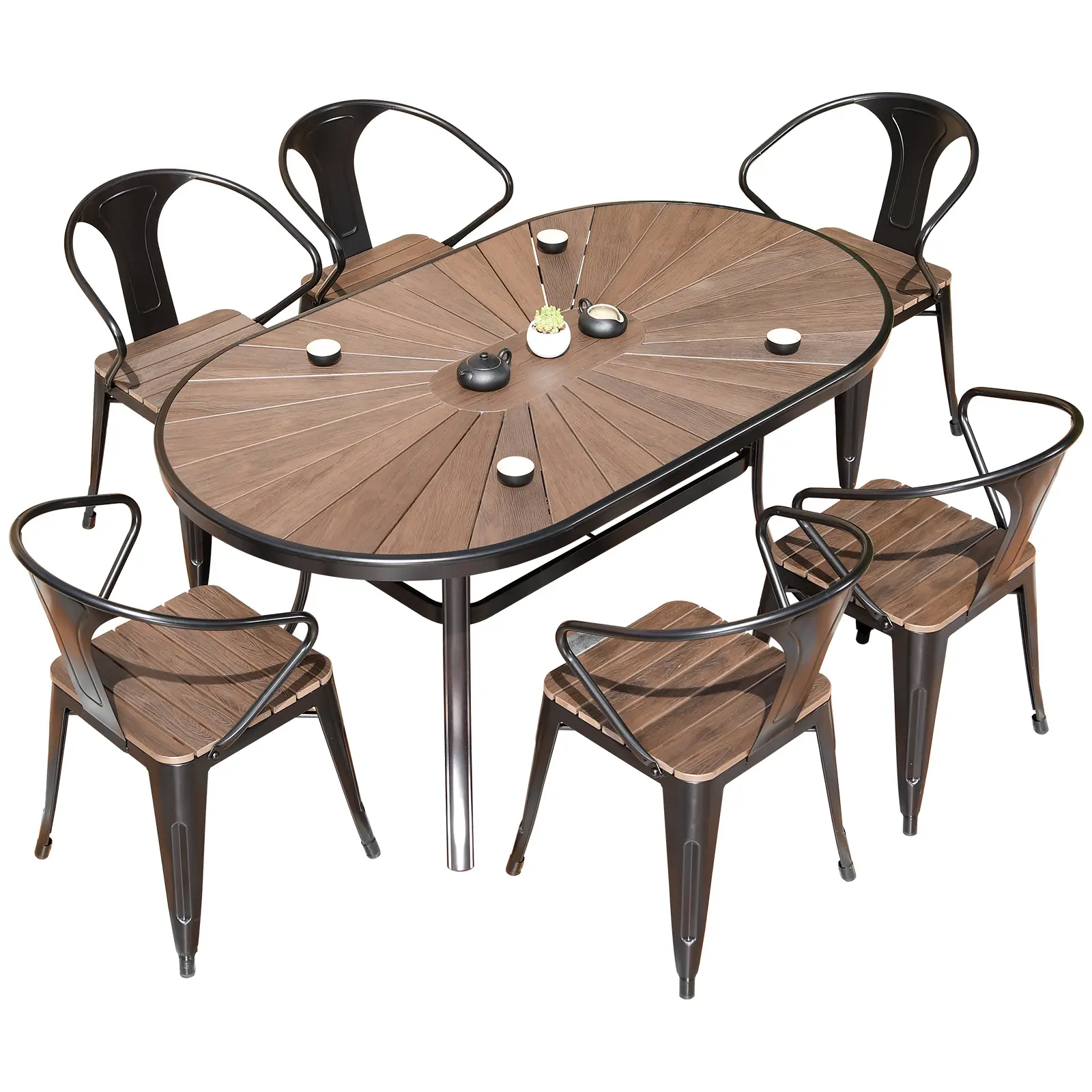 Prix d'usine Salle à manger durable en plastique bois chaise et table ensemble métal fer pour la maison hôtel restaurant ensemble de meubles