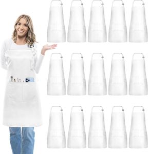 Lot de 15 tabliers ajustables en maille tissée pour adultes avec poches, unisexe, en polyester, lavables en machine, pour la cuisine, la peinture, l'artisanat (Blanc) - Product Image 1