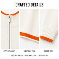 Ensemble deux pièces décontracté : veste tricotée à manches longues brodée cheval color-block et jupe courte en polyester/coton