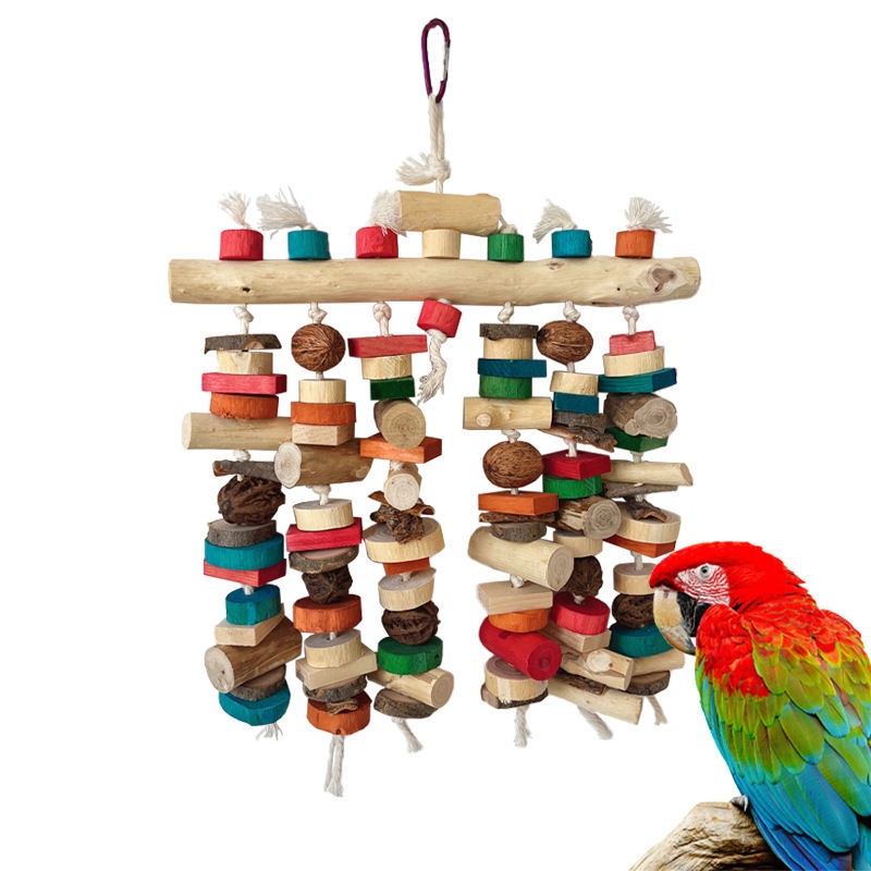 Large Parrot Bird Chewing Toys Natural Nuts Wood Blocks
