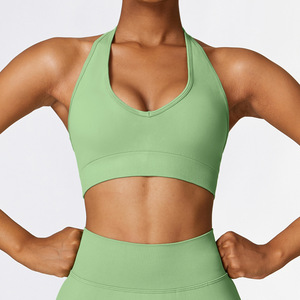 OEM su misura estate senza schienale sport Yoga imbracatura con collo e cinturino posteriore per il Fitness da donna che corre reggiseno Yoga verde senza soluzione di continuità - Product Image 6