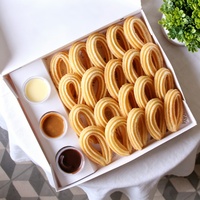 Boîte en papier personnalisée pour churros en gros, recyclable, avec compartiment pour sauce, pour gâteaux, crêpes, biscuits, desserts, produits de boulangerie et aliments