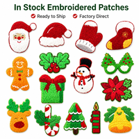 Lot de mini-écussons de Noël en gros : Écussons en chenille Père Noël, renne, pain d'épices, autocollants pour pulls ambiance festive, en stock