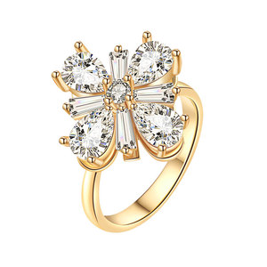 Anillo giratorio antiestrés con diseño floral, ajustable, con circonita de corte pera geométrico, chapado en oro sobre cobre, joyería para mujer - Product Image 5