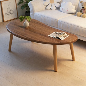Mesa de Centro Ovalada con Patas de Madera, Estilo Minimalista, Blanca, para Sala de Estar, Mesa de Centro Nórdica, Mesa de Sofá, Resistente, Ahorra Espacio, Z-07 - Product Image 2