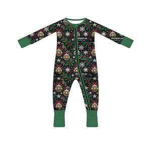 Body per Neonati con Stampa Natalizia <span class=keywords><strong>Elegante</strong></span> e Retrò, Logo Personalizzato, Manica Lunga, Morbido in Bambù e Spandex, con Cerniera, Vendita all'Ingrosso - Product Image 2