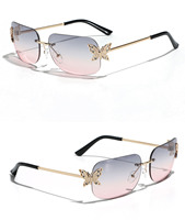 Nouvelle arrivée de lunettes de luxe papillon Monture sans monture Mode personnalisée rose Lunettes de soleil rectangulaires pour femmes