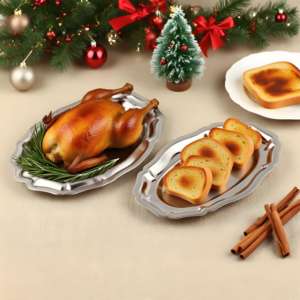 Plateau ovale en dentelle en acier inoxydable de <span class=keywords><strong>Style</strong></span> nordique plat de petit déjeuner de conception française de luxe pour la fête pour le <span class=keywords><strong>service</strong></span> de thé d'entrée de thé de l'après-midi - Product Image 1